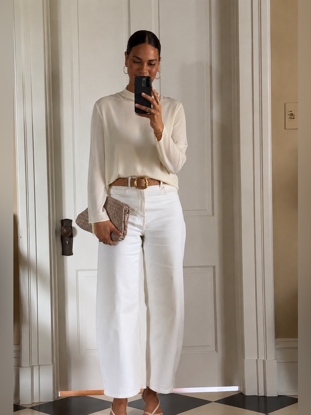 [6] Rag & Bone Silk Top long sleeve minimalist Blouse Cream bone cowl neck